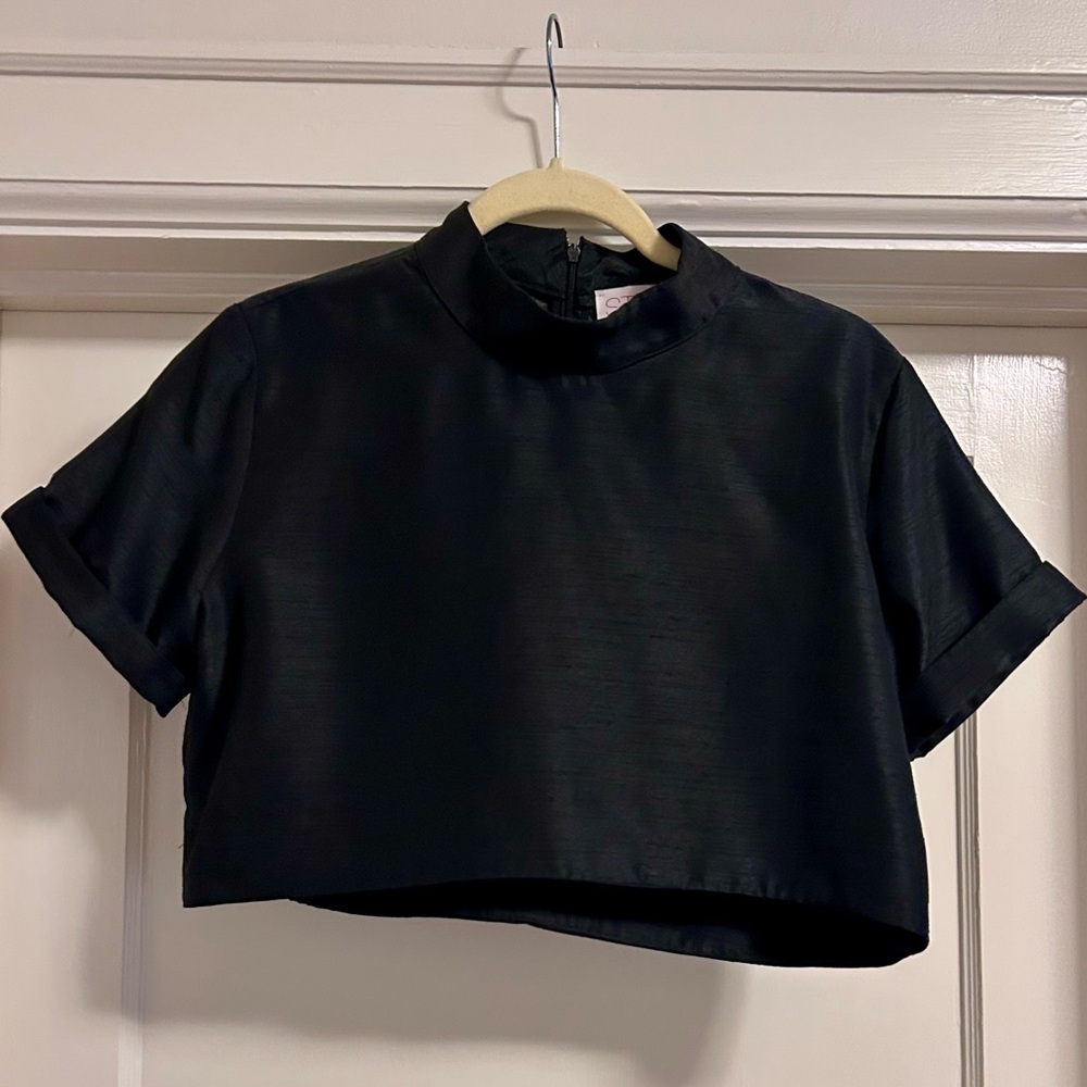 Stella Jean Black Cropped Mock-Neck Top
